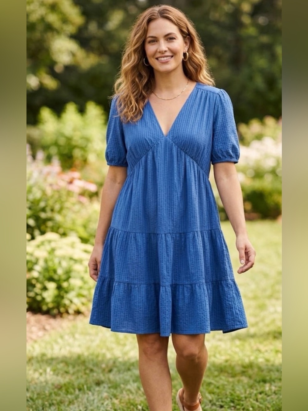 Boden Cornflower Blue V-Neck Tiered Mini Dress Size 12R